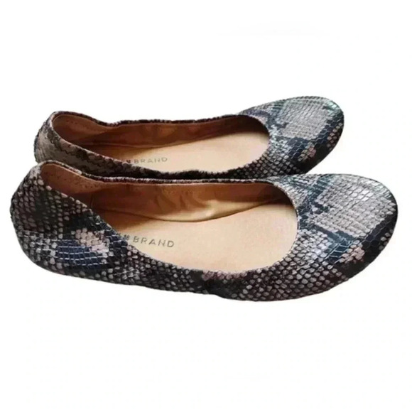 LUCKY Brand Emmie Ballerina Flat Snake Print Slip On  Shoes Black Cream Women 7 - Picture 4 of 11